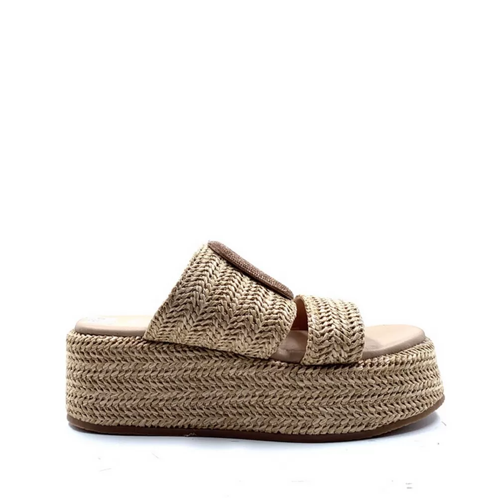 Γυναικεία Σανδάλια Ψάθα Δέρμα 2422 05 Beige