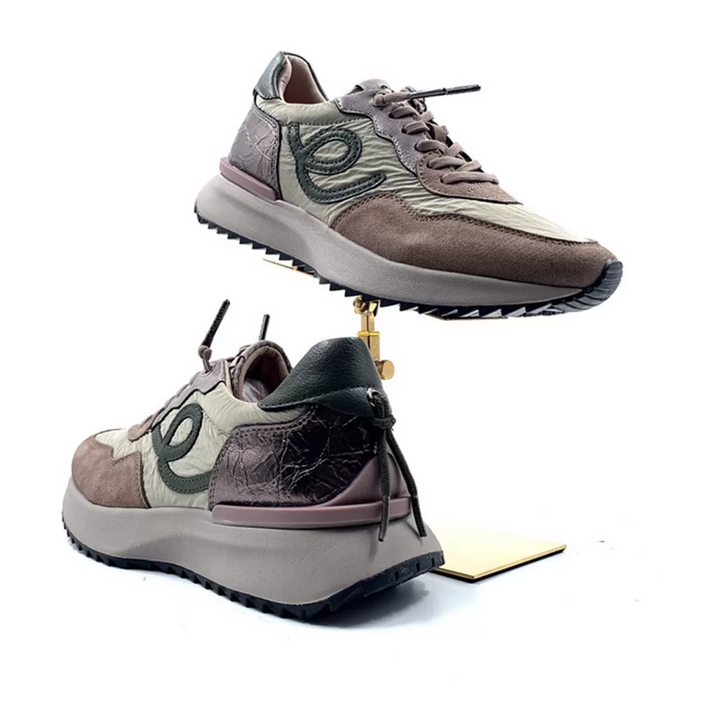 Γυναικεία Δερμάτινα Sneakers 25E820 σε Πούρο Χρωματισμό Taupe