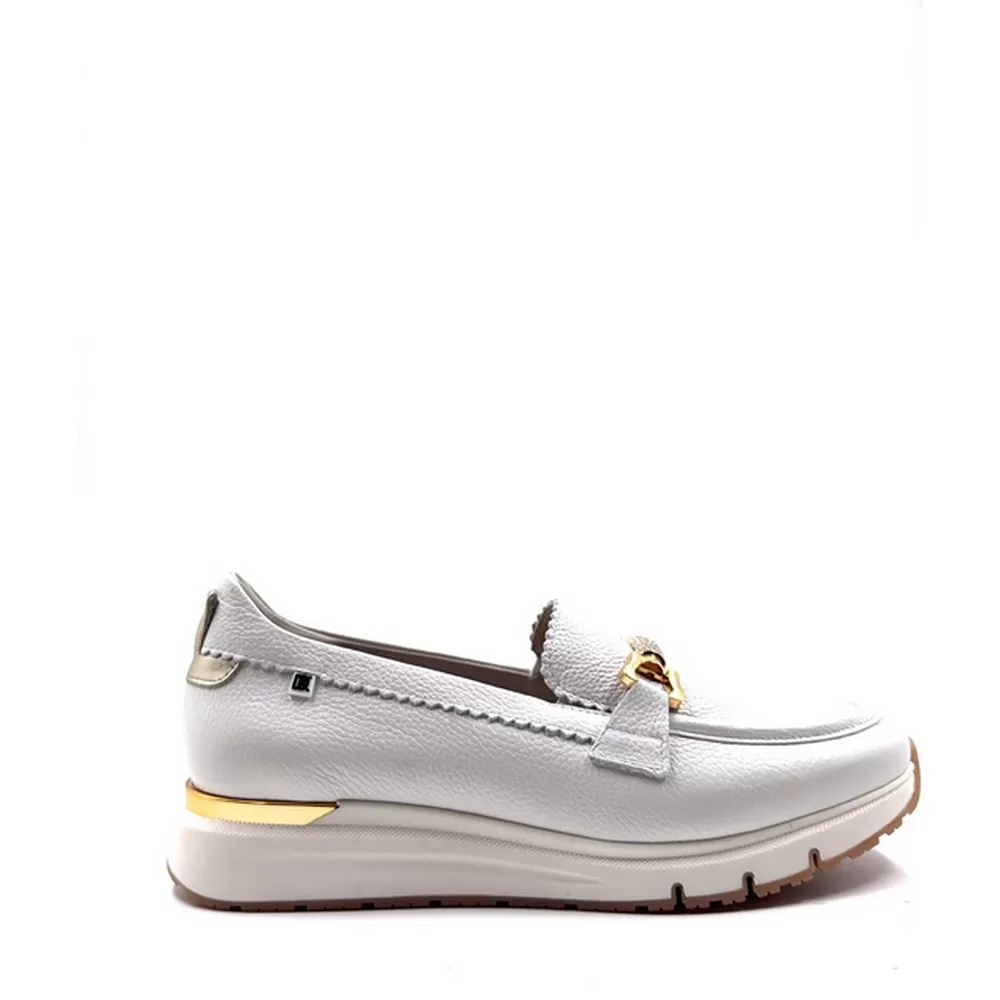 Γυναικεία Ανατομικά  Δερμάτινα Loafers D9655 Blanco Platino