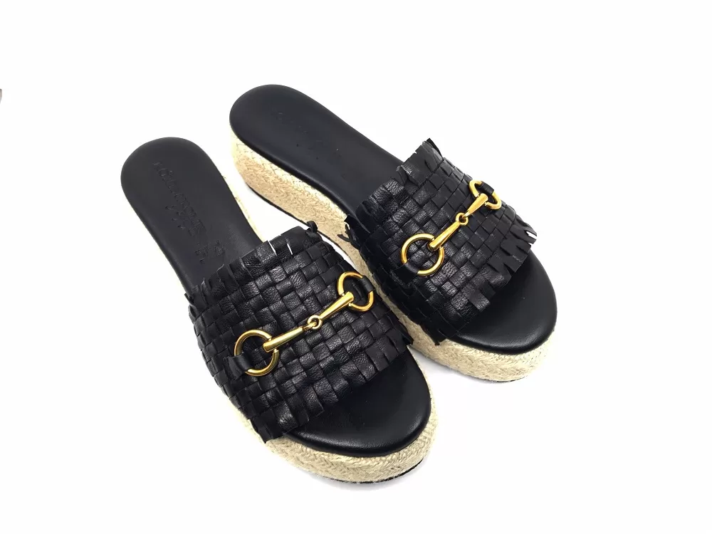 Γυναικείες Πλατφόρμες KOMIS-KOMIS kk82 Δερμάτινες σε Μαύρο Χρωματισμό με πιέτες