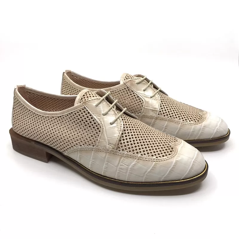 Γυναικεία Οxford  HV00243 Δερμάτινα Πάγου Μπεζ με κορδόνια