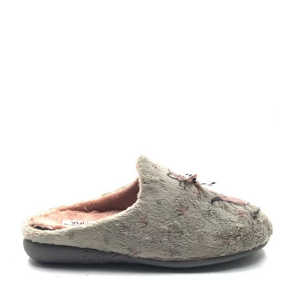 Γυναικείες Παντόφλες 5208-123 σε Πούρο Χρωματισμό με σχέδιο Γατα (Montblanc Niquel)