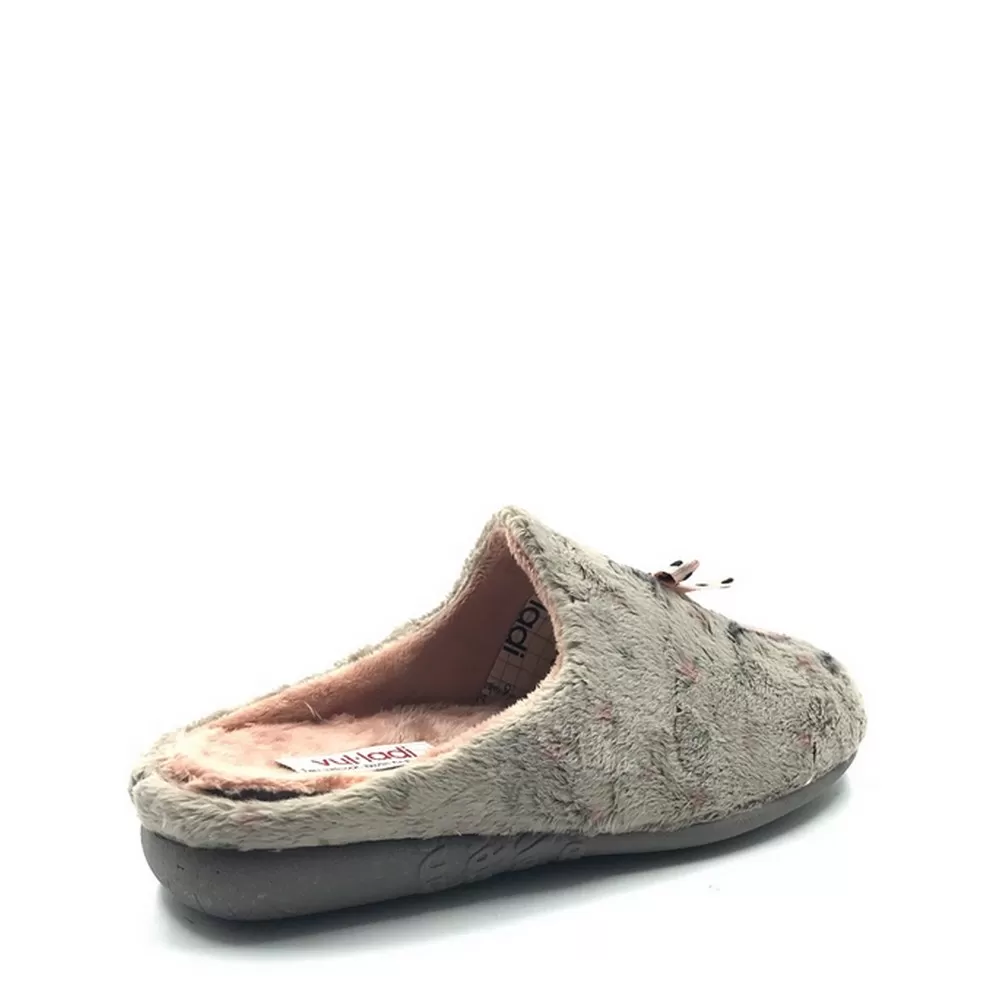 Γυναικείες Παντόφλες 5208-123 σε Πούρο Χρωματισμό με σχέδιο Γατα (Montblanc Niquel)