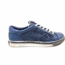 Γυναικεία Sneakers  0829641-274 Δερμάτινα Τρυπητά Μπλε με λευκά κορδόνια Andrea Conti